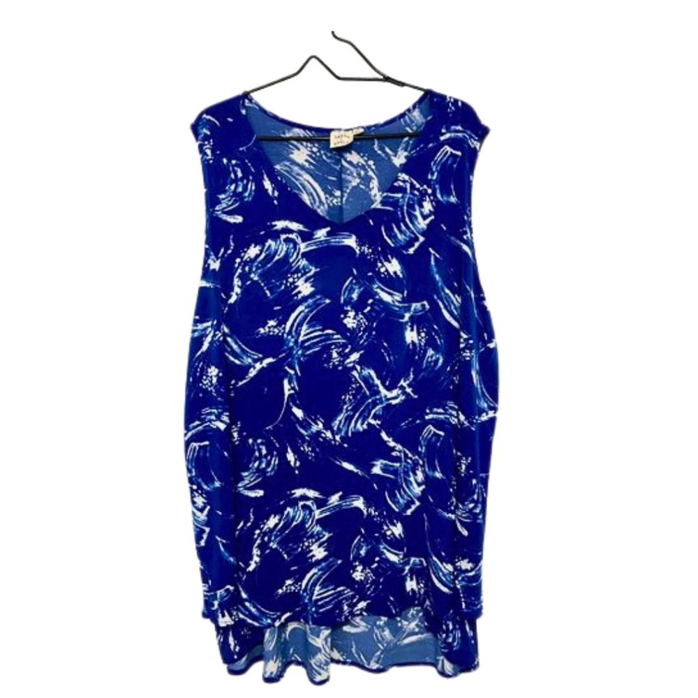 Truth + Style Printed A-Line High-Low Jersey Knit Top Tank Blue & White